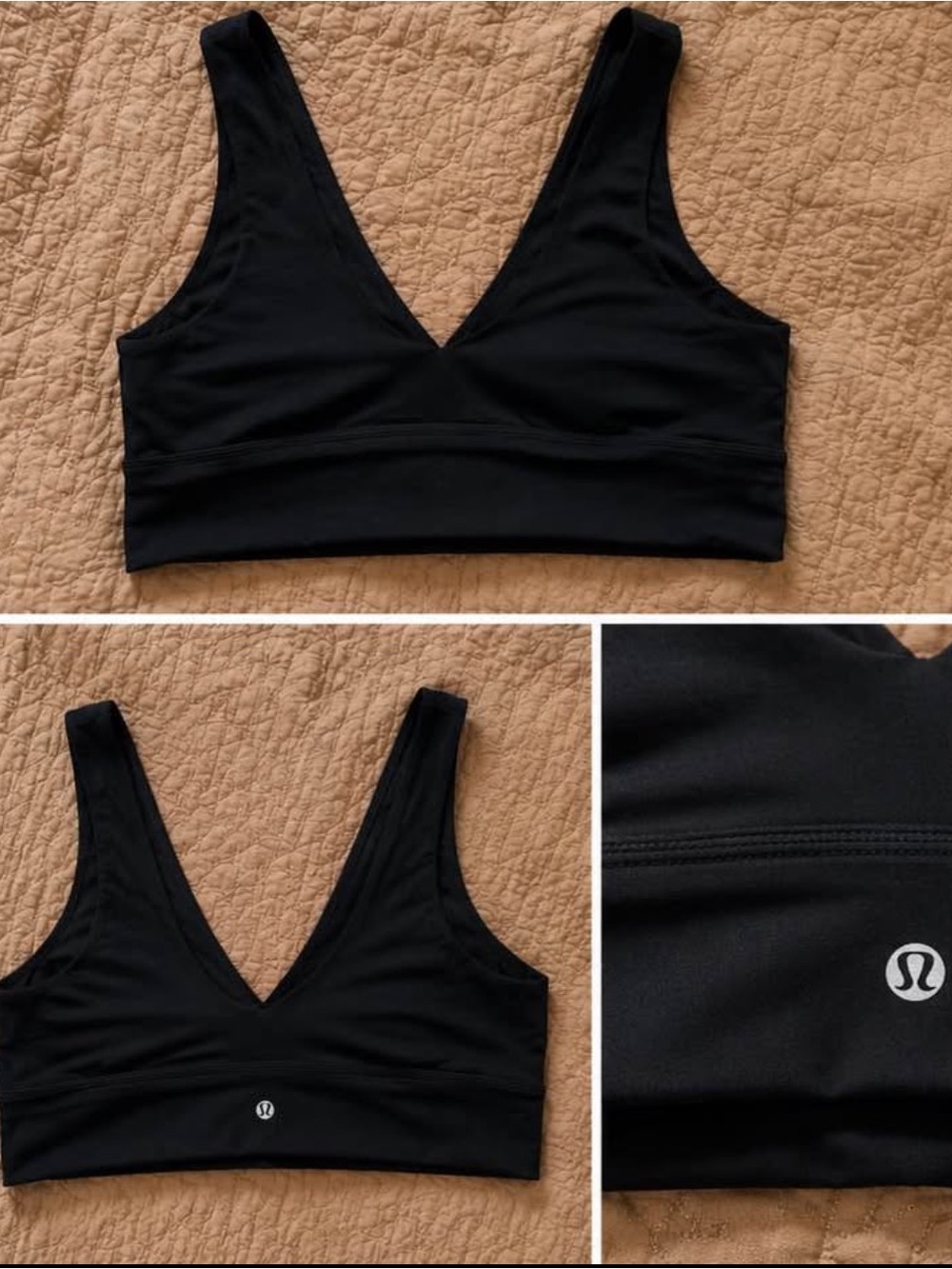 lululemon Black V-Neck Sports Bra Size 8 (fits size 6-8 comfortably).